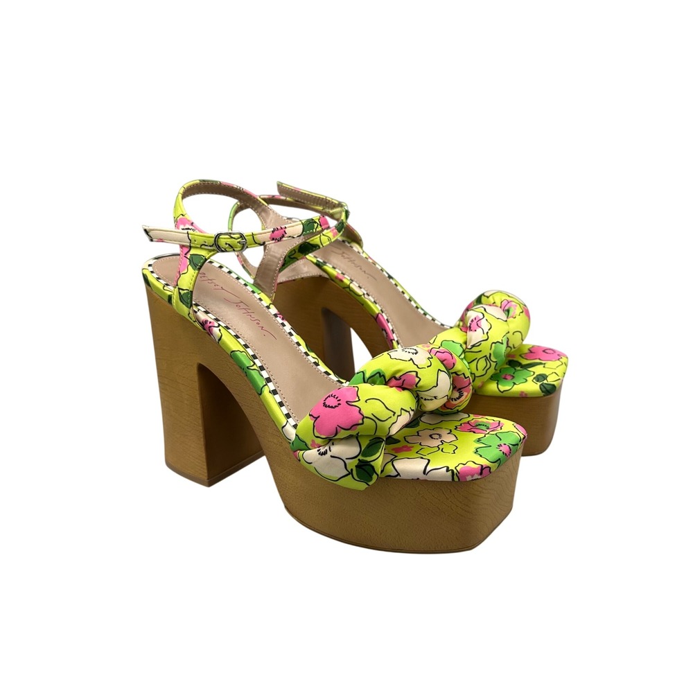 Betsey Johnson Mandee Floral Platform Block Heel Sandals Lime Green Womens 8.5M